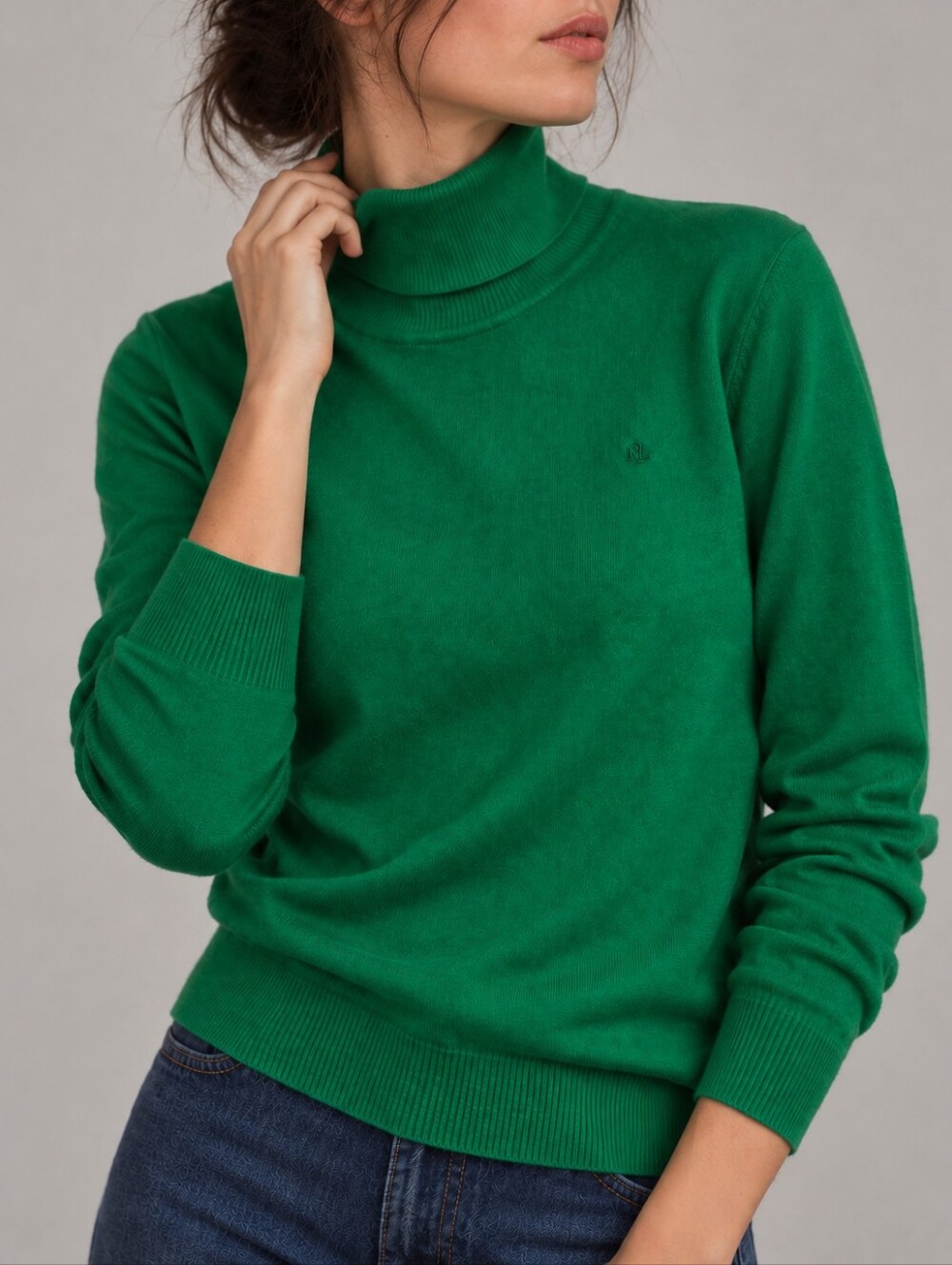 Lauren Ralph Lauren Green Cotton Turtleneck Sweater Womens Medium
